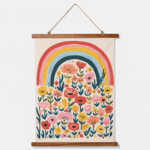 Tapisserie Suspendue Illustration scandinave fleurie arc-en-ciel bohème
