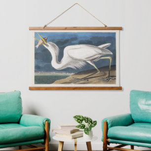 Tapisserie Suspendue Illustration vintage d'Audubon du Grand Héron Blan