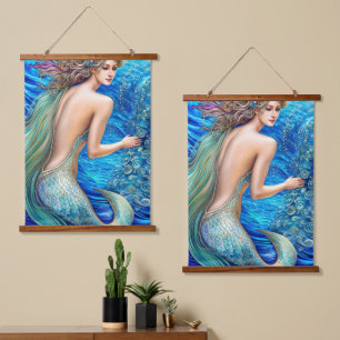 Tapisserie Suspendue Imaginaire Bleu Sirène Ocean Waves Art