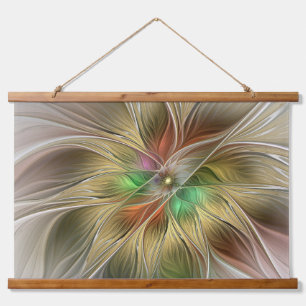 Tapisserie Suspendue Imaginaire Floral Avec Or Moderne Abstrait Fractal