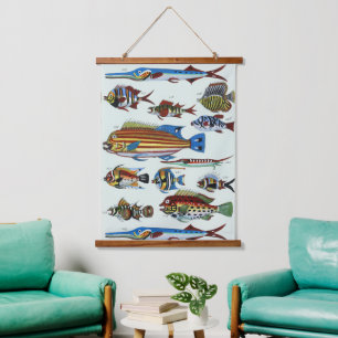 Tapisserie Suspendue Impression d'histoire naturelle de poissons exotiq