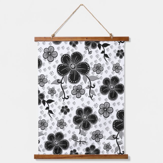 Tapisserie Suspendue Impression florale noir et blanc (Recto)