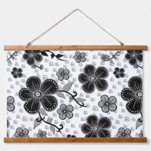 Tapisserie Suspendue Impression florale noire et blanche