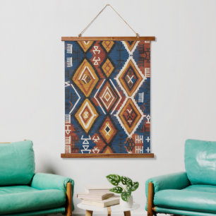 Tapisserie Suspendue Indigo Terrien Nomade – Patchwork Tribal Artisanal