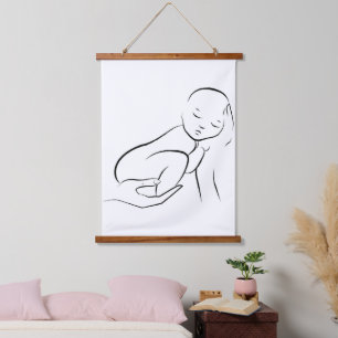 Tapisserie Suspendue Innocence bercée – Ligne d'art minimaliste pour bé