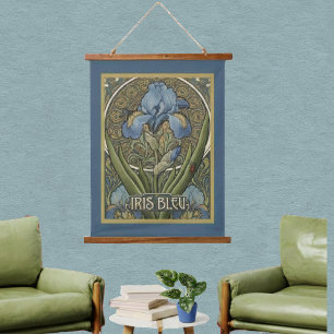 Tapisserie Suspendue Iris Bleu de Style Français Art Nouveau Iris Bleus