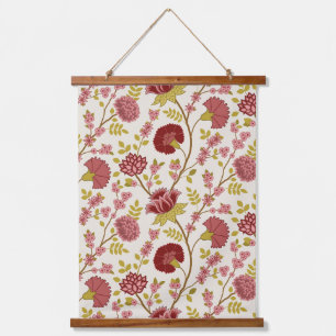 Tapisserie Suspendue Jacobean Floral Pattern Rouge Rose Gold Crème