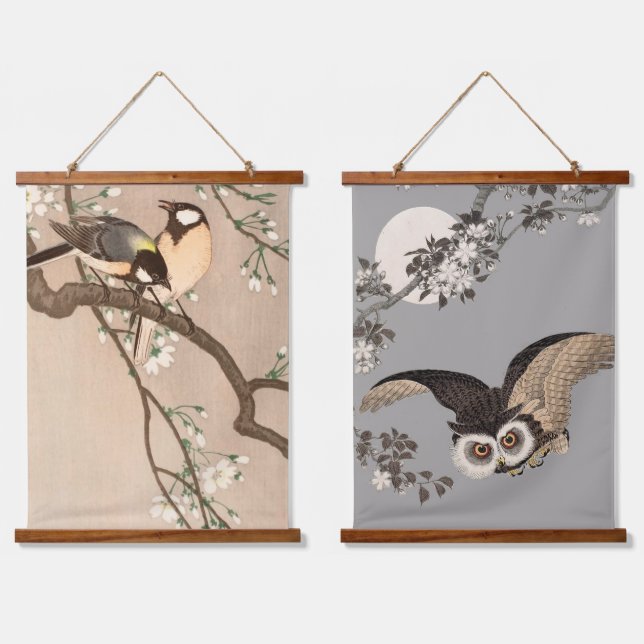 Tapisserie Suspendue Japonais Asiatique Koson Bird Chickadee Songbird (Double)