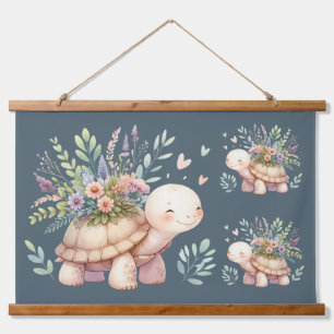 Tapisserie Suspendue Jardin de Cottage Tortue Aquarelle