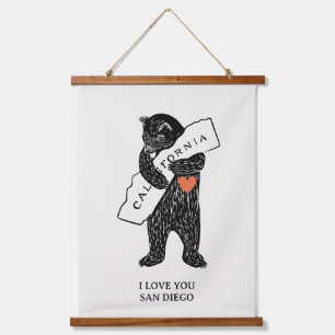 Tapisserie Suspendue Je t'aime Californie Ours Étreignant Carte Ville P