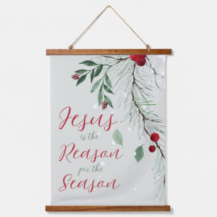 Tapisserie Suspendue Jésus est la raison de l'aquarelle Noël hiver