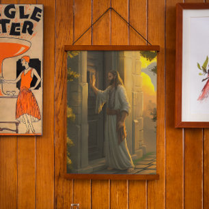 Tapisserie Suspendue Jésus frappe à une porte rustique