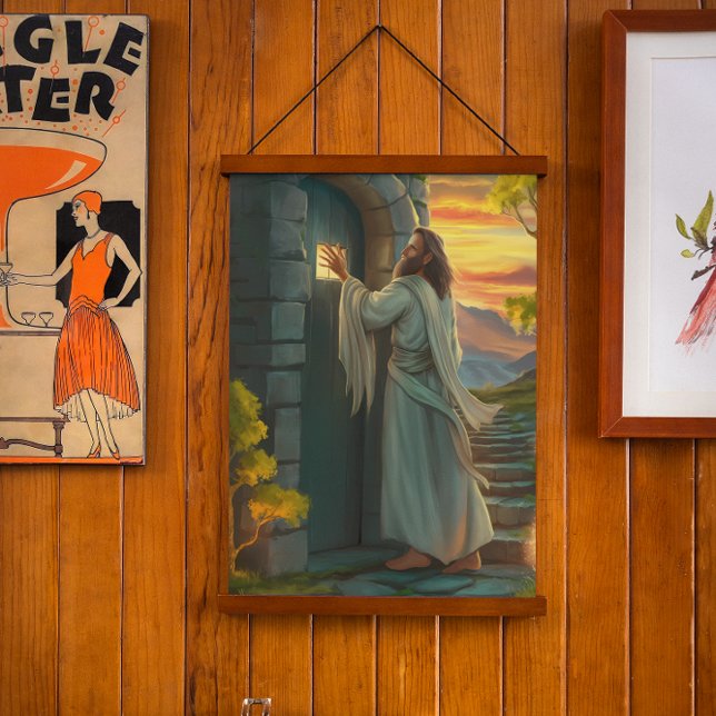 Tapisserie Suspendue Jésus frappe à une porte rustique (Créateur téléchargé)