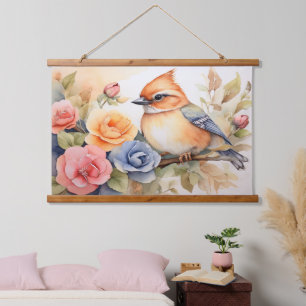 Tapisserie Suspendue Jolie Aquarelle Oiseau Fleur Art Cadeau