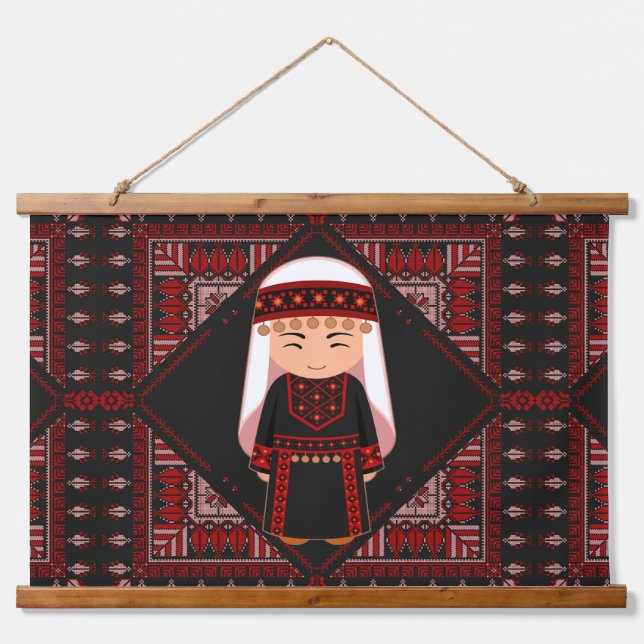 Tapisserie Suspendue jolie fille palestinienne Broderie rouge tatreez (Devant)