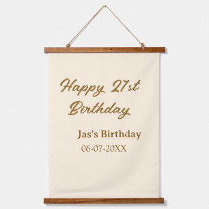 Tapisserie Suspendue Joyeux 21e anniversaire marron pastel jaune nom da