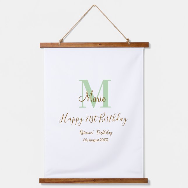 Tapisserie Suspendue Joyeux 21e Anniversaire vert ajouter nom monogramm (Recto)
