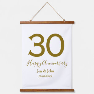 Tapisserie Suspendue Joyeux 30e anniversaire nom date golden bold lette