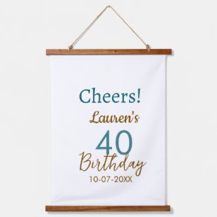 Tapisserie Suspendue Joyeux 40e anniversaire nom date marron turquoise