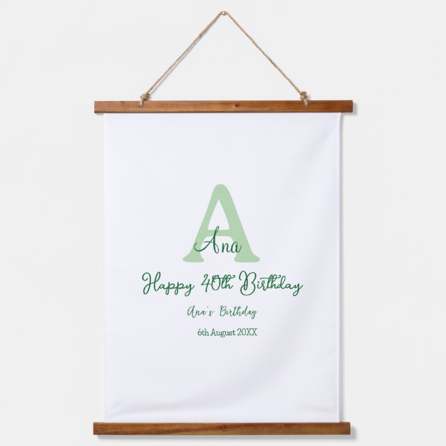 Tapisserie Suspendue Joyeux 40e anniversaire vert ajouter nom monogramm (Recto)