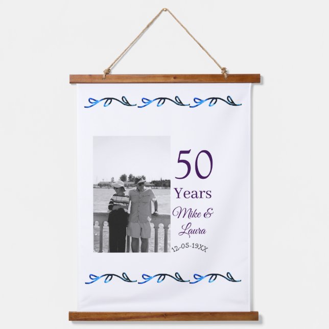 Tapisserie Suspendue Joyeux 50e anniversaire ajouter nom du couple date (Recto)