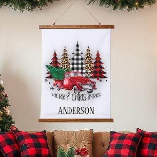 Tapisserie Suspendue Joyeux camion de Noël et arbres personnalisés