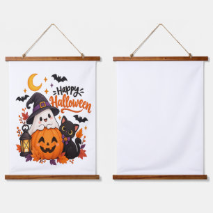 Tapisserie Suspendue Joyeux Halloween Mignon Fantôme Citrouille Chat No