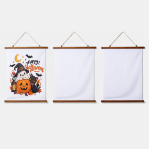 Tapisserie Suspendue Joyeux Halloween Mignon Fantôme Citrouille Chat No