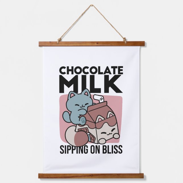 Tapisserie Suspendue Kawaii Chocolate Milk Cat – Cozy Drink & Cuteness  (Recto)