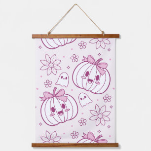 Tapisserie Suspendue Kawaii Citrouilles, Fantômes & Fleurs