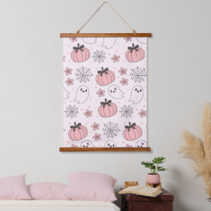 Tapisserie Suspendue Kawaii Halloween rose Fantômes et Citrouilles