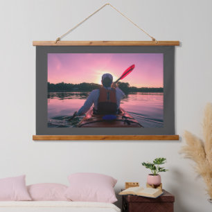 Tapisserie Suspendue Kayak au coucher du soleil avec une bordure grise 