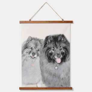 Tapisserie Suspendue Keeshond Maman et Son Peinture - Art Chien origina
