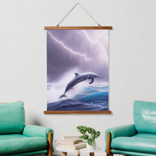 Tapisserie Suspendue La magie des dauphins dans une mer orageuse : une 