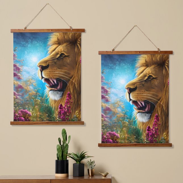 Tapisserie Suspendue La position d'un lion (Asymétrique)