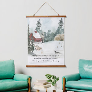 Tapisserie Suspendue Lac de forêt hivernale aquarelle et texte facultat