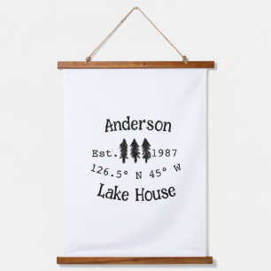 Tapisserie Suspendue Lake house et. Date année coordonnées personnalisé