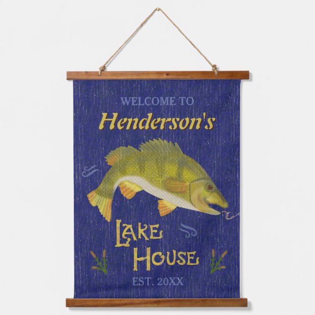 Tapisserie Suspendue Lake House Rustic Bass Poisson Personnalisé (Recto)