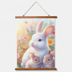 Tapisserie Suspendue Lapin de Pâques de printemps Famille Florale Jardi