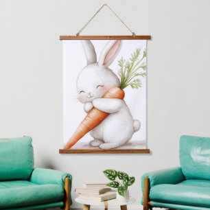 Tapisserie Suspendue Lapin mignon en aquarelle amour de carotte