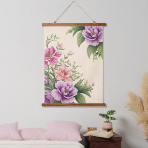 Tapisserie Suspendue Lavande Et Rose Pays Jardin Floral Imprimer