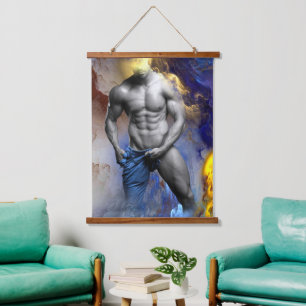 Tapisserie Suspendue le physique d'homme musclé en nuances de gris de S