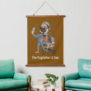 Tapisserie Suspendue Le Pugfather & Son   Carlin amusant Papa & Chiot S