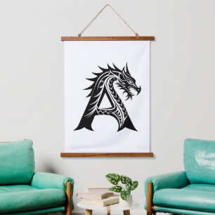 Tapisserie Suspendue Lettre A de style dragon, alphabet du dragon, mono