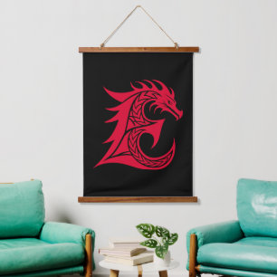 Tapisserie Suspendue Lettre E de style dragon, Alphabet Dragon, Monogra