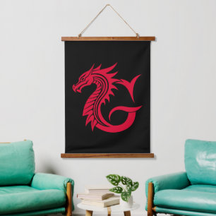 Tapisserie Suspendue Lettre G de style dragon, alphabet du dragon, mono
