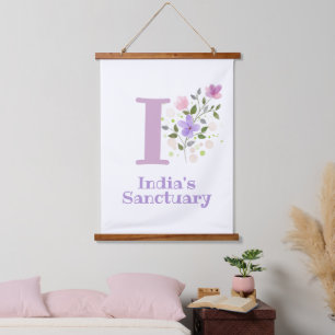 Tapisserie Suspendue Lettre I plus prénom avec un motif floral