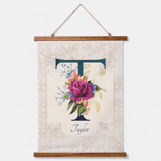 Tapisserie Suspendue LETTRE MONOGRAPHIQUE Florale Romantique T (Recto)