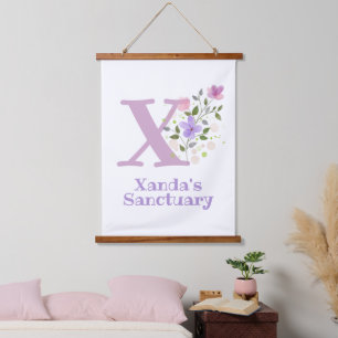 Tapisserie Suspendue Lettre X plus prénom avec un motif floral
