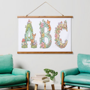 Tapisserie Suspendue Lettres ABC de la forêt fantaisiste avec des anima